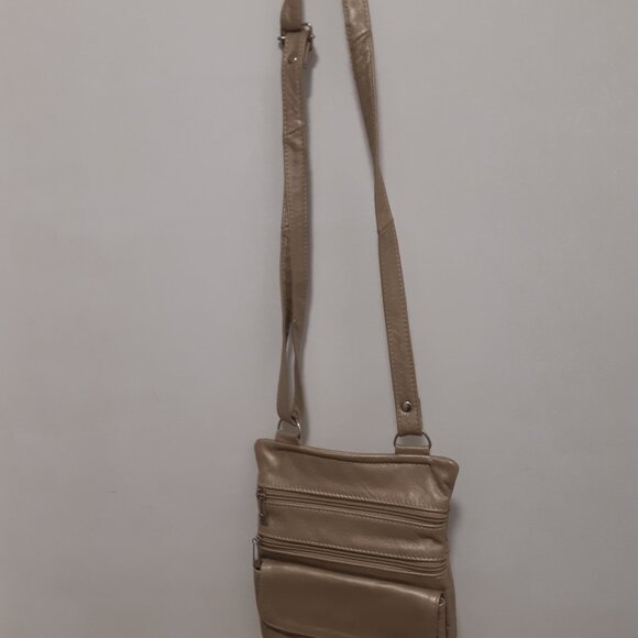 Genuine Leather Taupe/Bronze crossbody bag - Picture 6 of 7